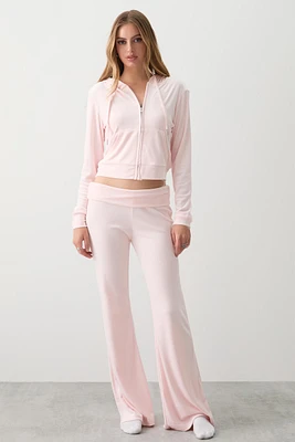 Ardene Velvet Flare Leg PJ Pants in Light Pink | Size | Polyester/Elastane | Eco-Conscious