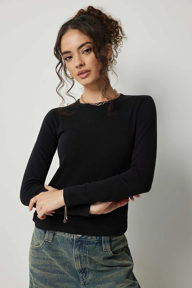 Ardene Basic Long Sleeve T-Shirt in | Size | Cotton/Elastane | Eco-Conscious