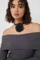 Ardene Rosette & Heart Necklace in Black