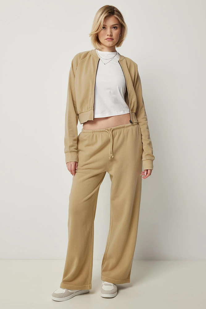 Ardene Wide Leg Sweatpant in Beige | Size | Polyester/Cotton | Fleece-Lined