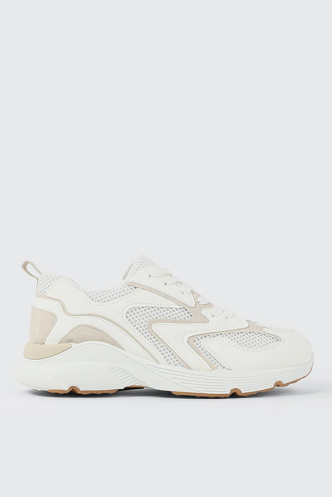 Ardene Retro Lace Up Sneakers in White | Size