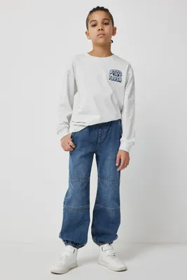 Ardene Kids Denim Joggers in Dark Blue | Size | 100% Cotton