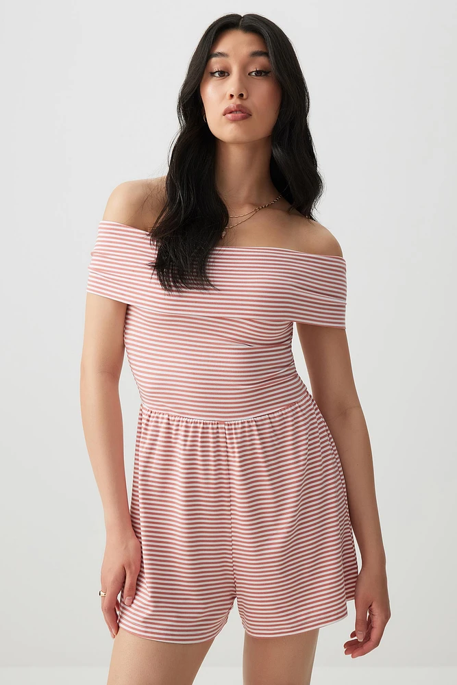 Ardene Basic Super Soft Off Shoulder Romper in | Size | Polyester/Spandex | Eco-Conscious