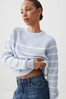 Ardene Striped Raglan Sweater in Light Blue | Size | Cotton