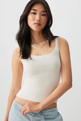 Ardene Lace Trim Tank Top in Beige | Size | Cotton/Elastane