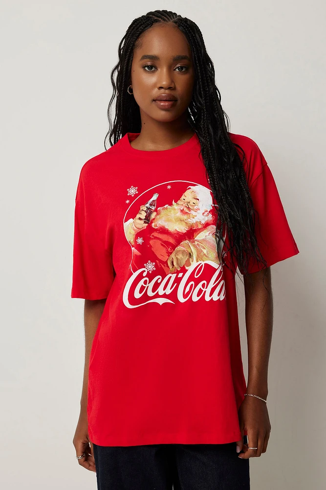 Ardene Oversized Santa Claus Graphic T-Shirt in Red | Size | 100% Acrylic