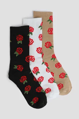 Ardene 3-Pack of Rose Crew Socks | Polyester/Spandex