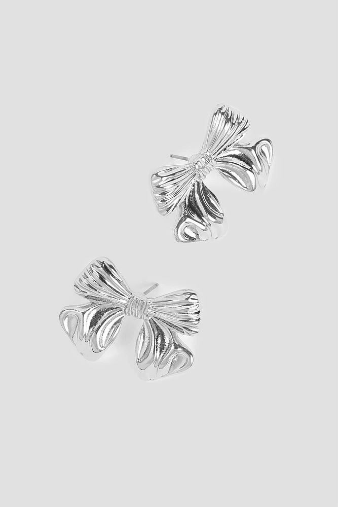 Ardene Bow Earrings in Silver | Stainless Steel