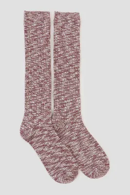 Ardene Marled Knee High Socks in Burgundy | Polyester/Spandex