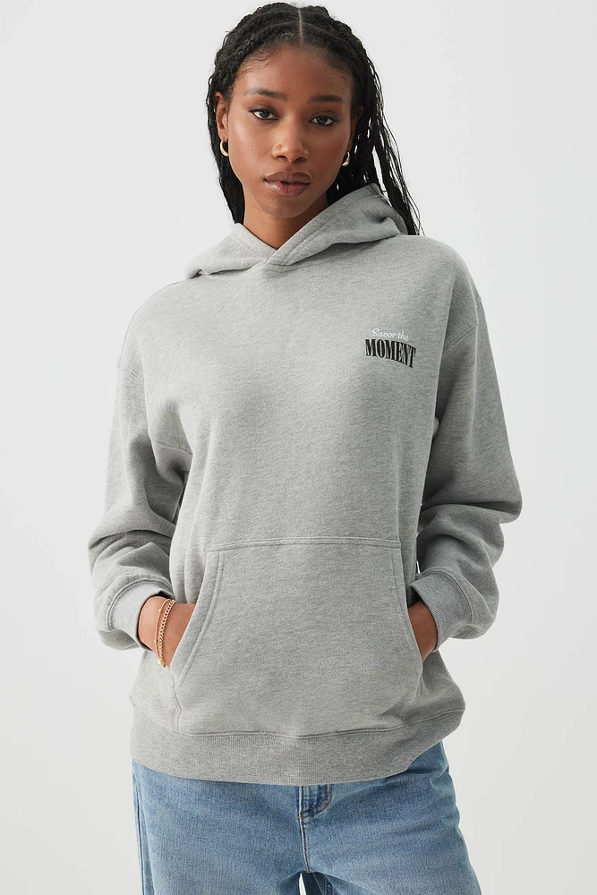 Ardene Oversized Graphic Hoodie in Grey | Size | Polyester/Cotton | Fleece-Lined