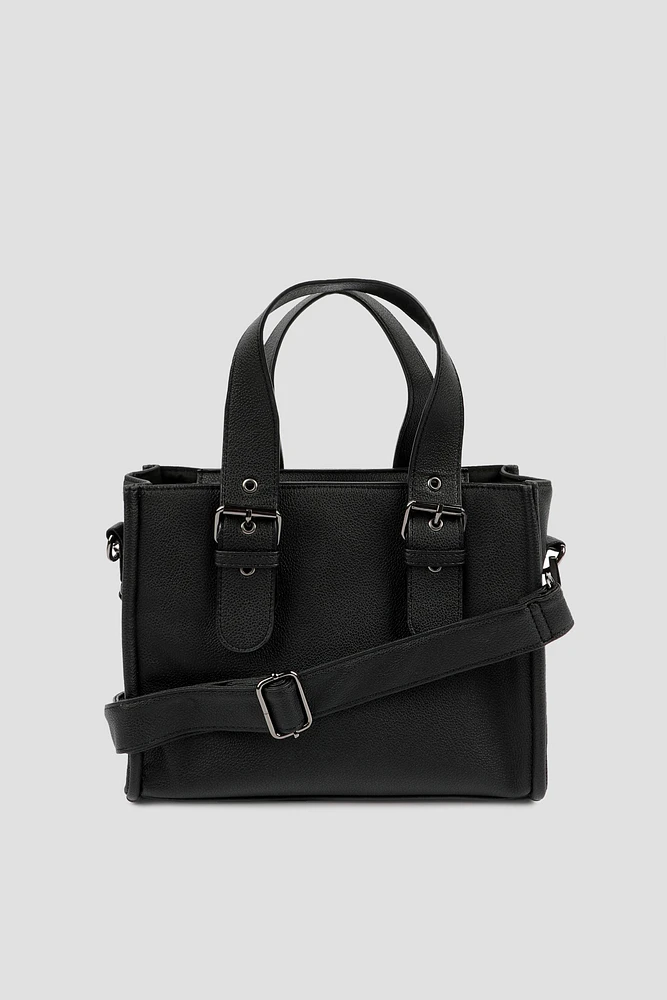 Ardene Large Faux Leather Tote Bag in Black | Faux Leather/Polyester