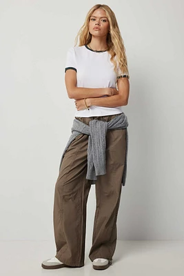 Ardene Low Rise Parachute Pants in Brown | Size | 100% Cotton