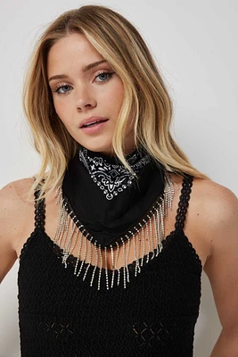 Ardene Bandana with Rhinestone Fringes in Black