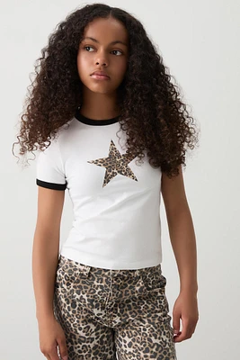Ardene Kids Graphic Ringer T-Shirt in White | Size | Cotton/Elastane