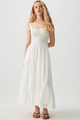 Ardene Smocked Tiered Maxi Dress in White | Size | 100% Cotton