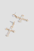 Ardene Pearl Cross Earrings in Gold | Stainless Steel