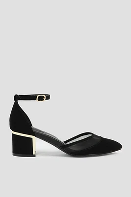 Ardene Ankle Strap Block Heel Pumps in Black | Size | Faux Suede | Eco-Conscious