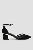 Ardene Ankle Strap Block Heel Pumps in Black | Size | Faux Suede | Eco-Conscious