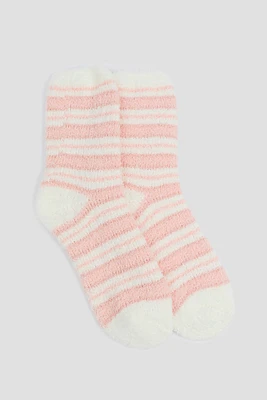 Ardene Striped Cozy Socks in Light Pink | Polyester/Spandex