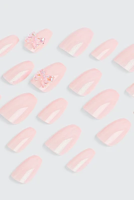 Ardene 20-Pack Pearl Finish Ballerina Fake Nails in Light Pink