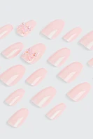 Ardene 20-Pack Pearl Finish Ballerina Fake Nails in Light Pink
