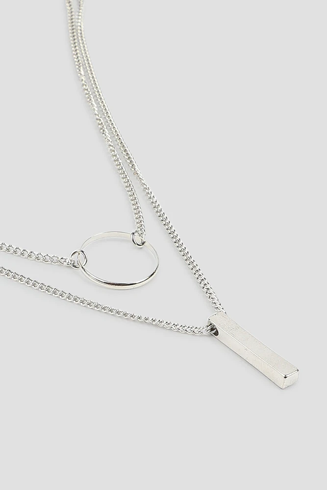 Ardene Two-Layer Necklace with Pendants in Silver