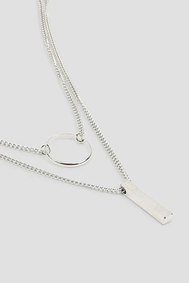 Ardene Two-Layer Necklace with Pendants in Silver