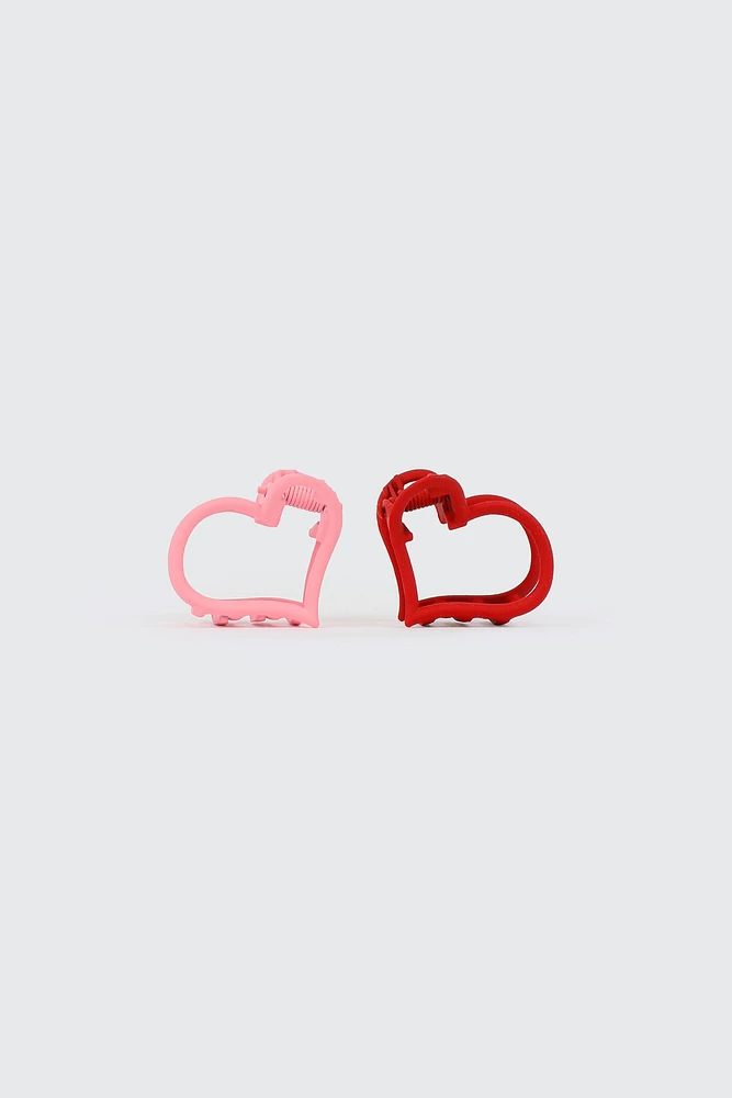 Ardene 2-Pack Heart Shaped Mini Hair Claws in Red