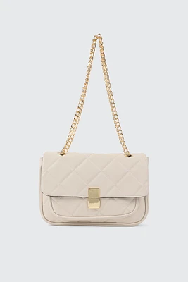 Ardene Chain Strap Quilted Bag in Beige | 100% Recycled Polyester/Faux Leather | Eco-Conscious