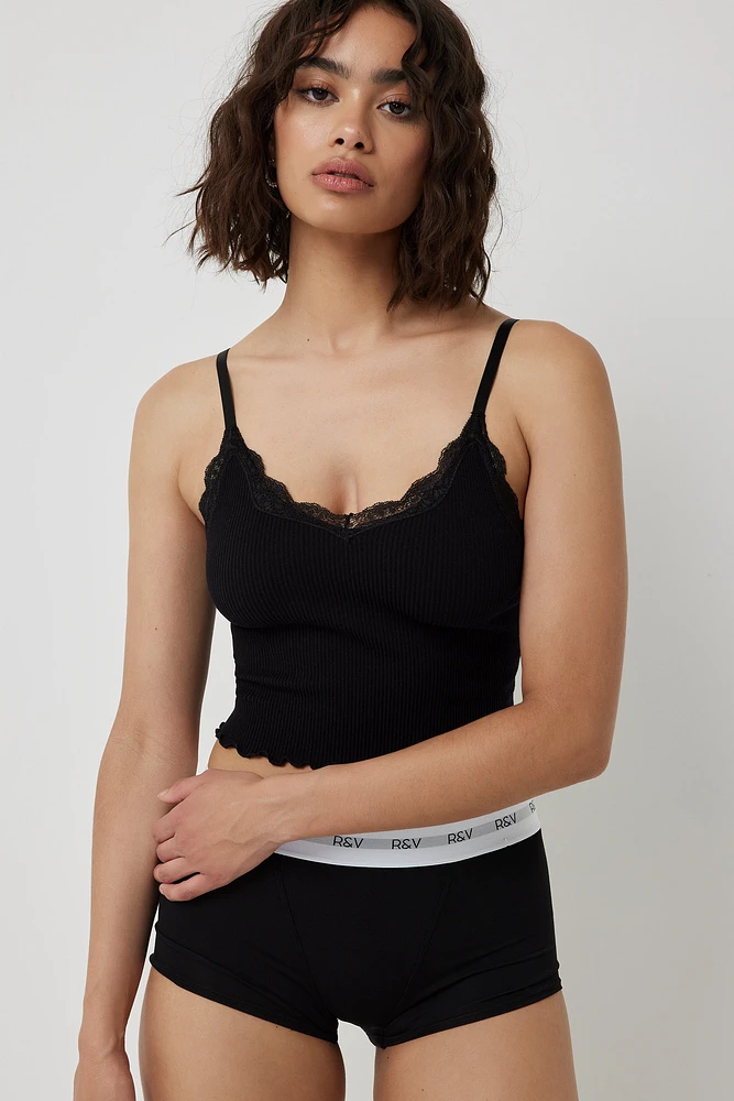 Ardene Seamless Rib Tank with Lace Detail in | Size | Nylon/Elastane | Eco-Conscious