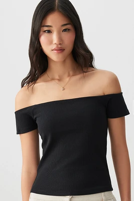 Ardene Ribbed Off Shoulder Top in | Size | Cotton/Elastane