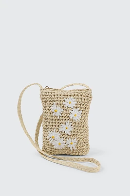 Ardene Daisy Straw Crossbody Bag in Beige | 100% Recycled Polyester | Eco-Conscious