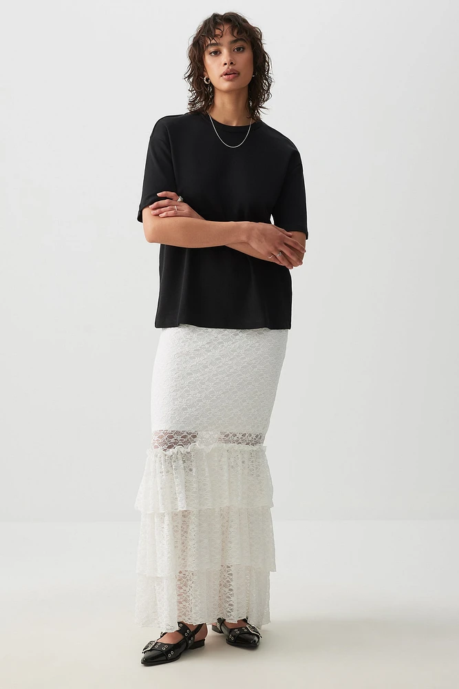 Ardene Lace Tiered Midi Skirt in | Size | Nylon/Spandex