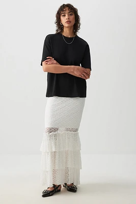 Ardene Lace Tiered Midi Skirt in | Size | Nylon/Spandex