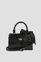 Ardene Small Croc Embossed Tote Bag in Black | Faux Leather/Polyester