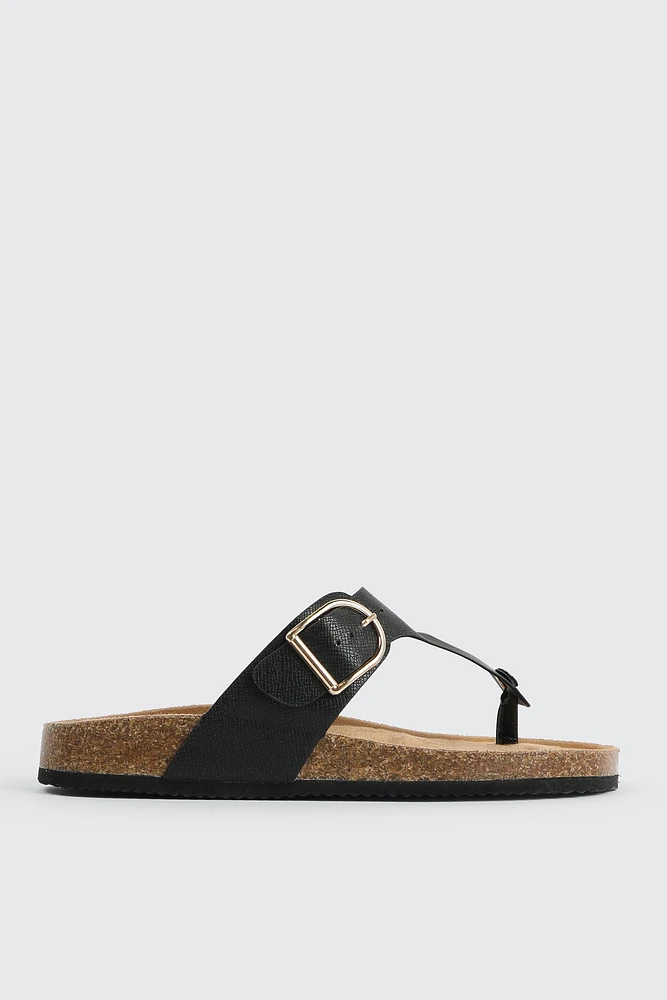 Ardene T-Strap Buckle Sandals in | Size | Faux Leather | Eco-Conscious