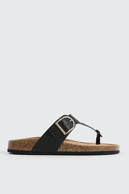 Ardene T-Strap Buckle Sandals in | Size | Faux Leather | Eco-Conscious