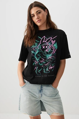 NXNE x Ardene Oversized Graphic T-Shirt in Black | Size | 100% Cotton