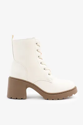 Ardene Chunky Block-Heel Ankle Boots in White | Size | Faux Leather