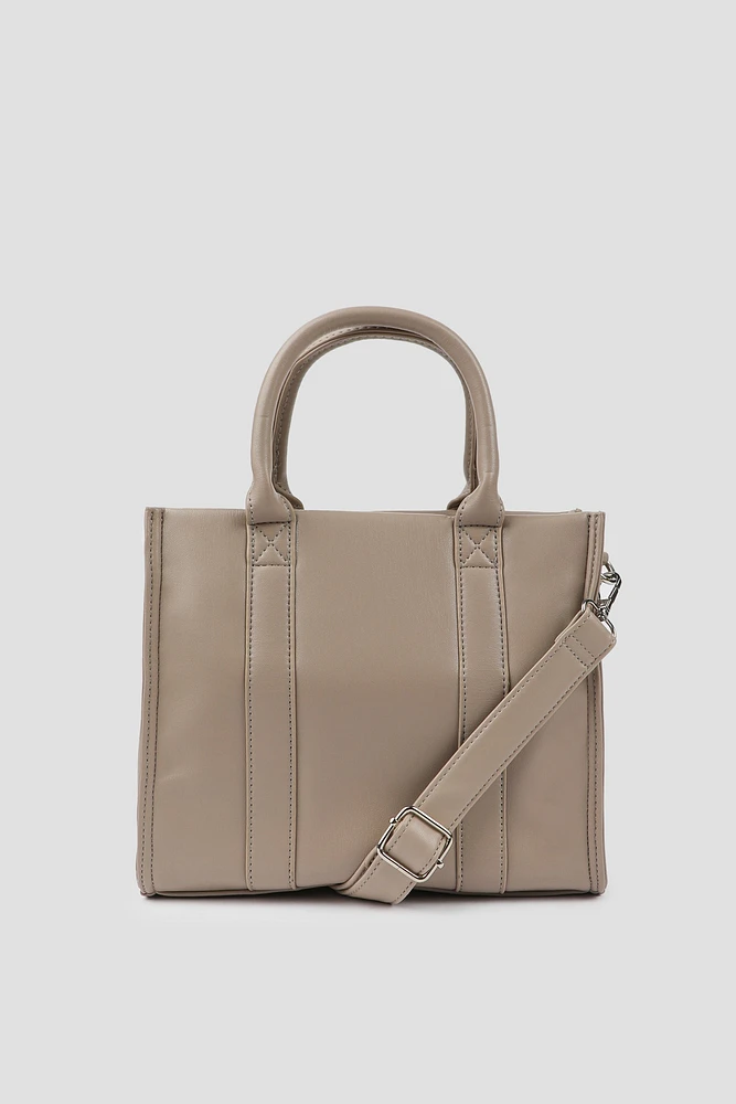 Ardene Faux Leather Tote Bag in Beige | Faux Leather/Polyester