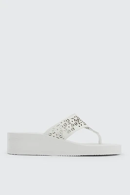 Ardene Floral Cutout Wedge Flip-Flops Sandals in White | Size | Eco-Conscious