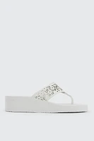 Ardene Floral Cutout Wedge Flip-Flops Sandals in White | Size | Eco-Conscious