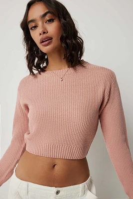 Ardene Crop Crew Neck Sweater in Light Pink | Size XL | 100% Acrylic