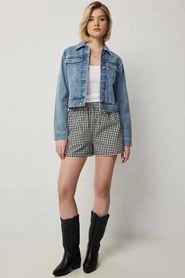 Ardene Gingham Poplin Shorts in Black | Size | 100% Cotton