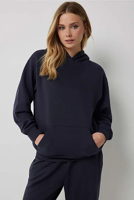 Ardene Solid Hoodie in Dark Blue | Size | Polyester/Cotton | Fleece-Lined | Eco-Conscious