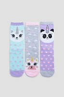 Ardene Kids 3-Pack Animal Crew Socks | Polyester/Spandex