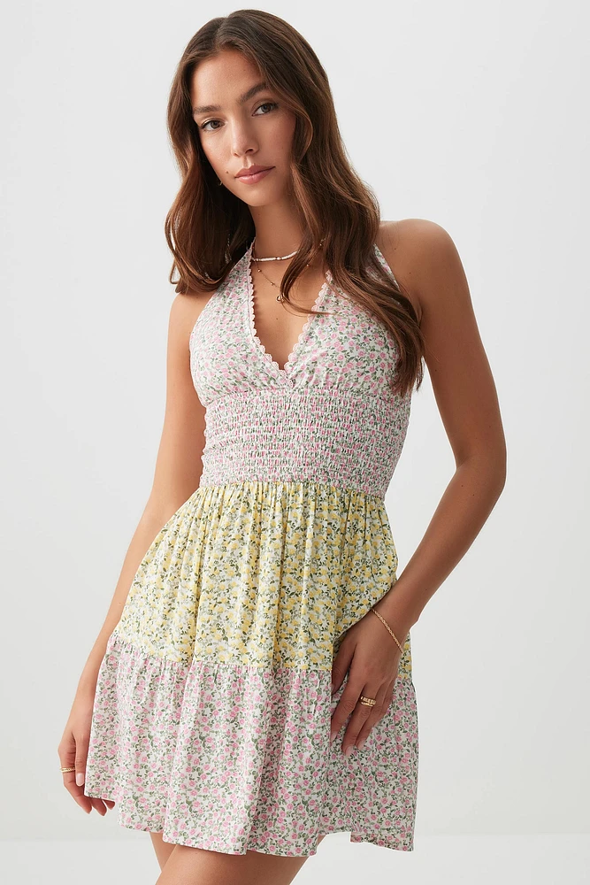 Ardene Multi Print Tiered Mini Dress in Light Pink | Size | Rayon