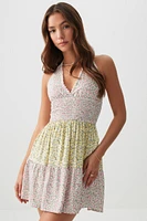 Ardene Multi Print Tiered Mini Dress in Light Pink | Size | Rayon