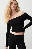 Ardene Crop Off Shoulder Long Sleeve Top in | Size | Elastane/Viscose