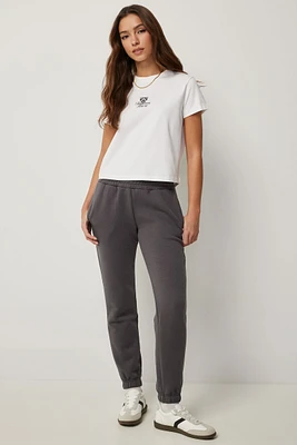 Ardene Slim Fit Sweatpants in Dark Grey | Size | Polyester/Cotton | Fleece-Lined